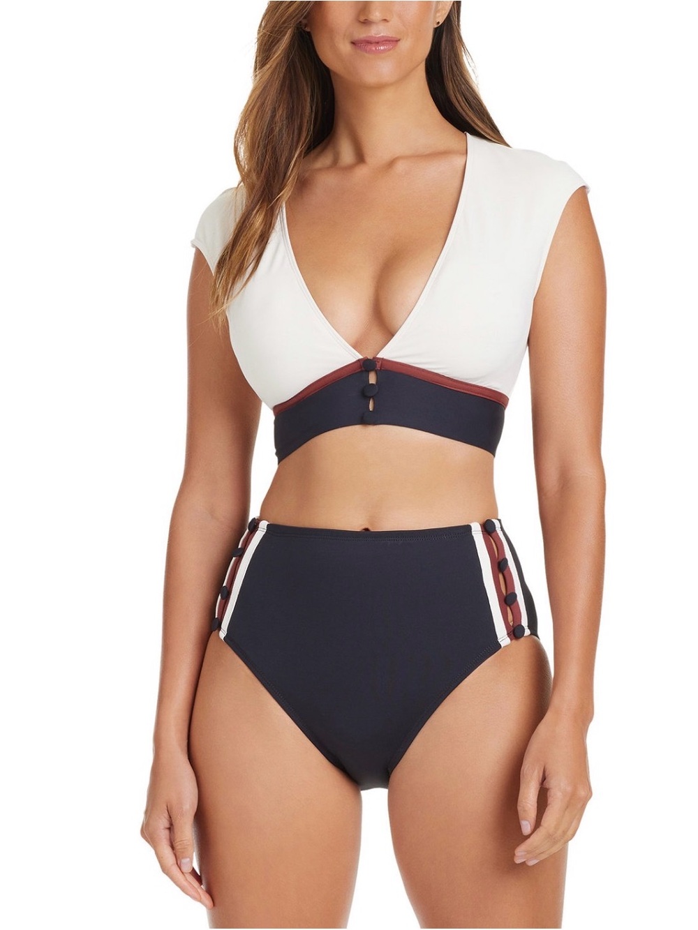 Bleu by Rod Beattie Button Down Cap-Sleeve Cropped Bikini Top Size 22W $98